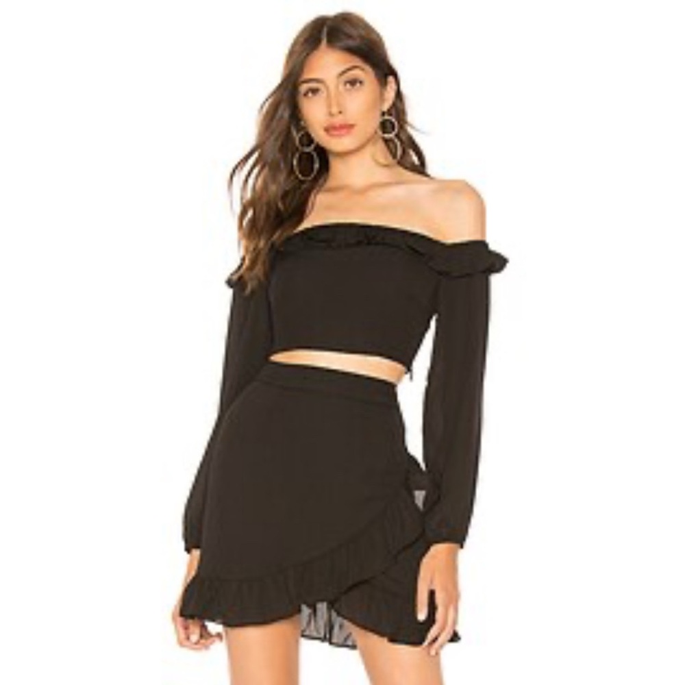 Superdown Black Ruffle Skirt Set Size Small